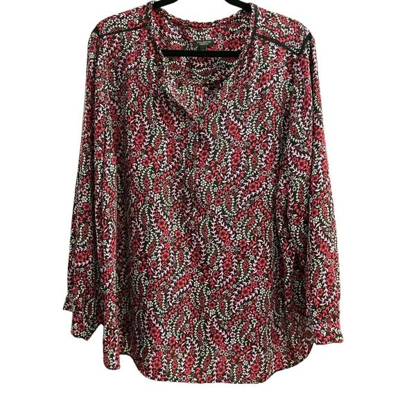 Talbot's Women's Red Pink Floral Blouse Size 2XP Petite Plus Size Long Sleeve - Picture 1 of 6